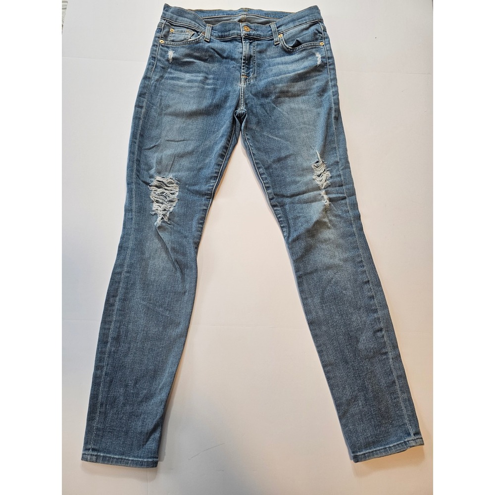 7 For All Mankind Gwenevere Jeans Women 30 Blue‎ Distressed Skinny Denim